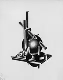 Konstruktive Beziehung zwischen zylindrischen, konischen und kubischen Formen by Jakow Georgjewitsch Tschernichow, Schwarze Dispersionsfarbe und Tusche über Bleistiftvorzeichnung auf strukturiertem Velin, auf Karton aufgezogen, offered Nov 2003