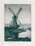 Lesser Ury, Holländische Windmühle, Original-Radierung (Kaltnadel) auf festem Velin
