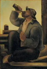 Trinkender Bauer by Eberhard Viegener, Öl auf Holz, sold Nov 2003