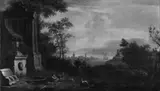 called Lorrain Claude Gellée, SÜDLICHE LANDSCHAFT., Öl auf Leinwand