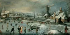 EISVERGNÜGEN. by Netherlandish School, Öl auf Holz (parkettiert), sold Nov 2003