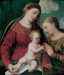 gen. Palma Vecchio Jacopo Negretti, DIE MYSTISCHE VERMÄHLUNG DER HL. KATHARINA., Öl auf Holz