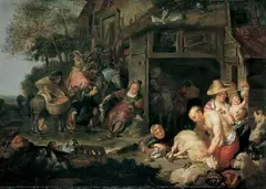 DIE SCHAFSCHUR. by Flemish School, Öl auf Leinwand (doubliert), sold Nov 2003
