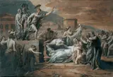 Umkreis Jacques Louis David, DER TOD DER LUCRETIA., Tuschpinsel auf Papier (unter Glas gerahmt)