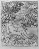 Umkreis Bartholomäus Spranger, VENUS UND ADONIS, SCHLAFEND., Feder, laviert, auf Papier