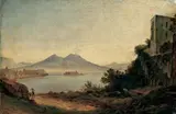 Franz Ludwig Catel, BLICK ÜBER DEN GOLF VON NEAPEL AUF DEN VESUV., Öl auf Papier, auf Pappe aufgezogen