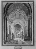 Charles de Wailly, PHANTASTISCHES KIRCHENINTERIEUR mit einer Prozession., Aquarell auf Papier (alt montiert)