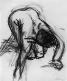 Max Beckmann, Knieender weiblicher Akt, Kohlezeichnung auf glattem Velin