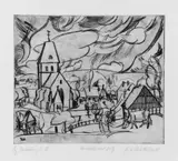 Peter August Böckstiegel, Westfälisches Dorf I, Original-Radierung (Kaltnadel) auf schwerem Velin
