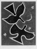 Georges Braque, Deux Oiseaux sur fond bleu, Farblithographie auf Velin