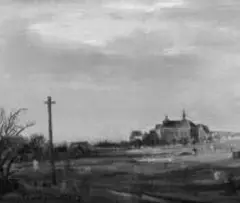 Theo Champion, Kirche (Niederkassel), Öl auf Leinwand, auf Holz aufgezogen