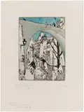 Lyonel Feininger, Die grüne Brücke, Original-Radierung, aquarelliert, auf gelblichem Velin
