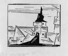 Gelbe Dorfkirche 2 by Lyonel Feininger, Original-Holzschnitt auf dünnem gelblichen Japan, sold May 2003