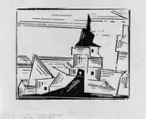 Lyonel Feininger, Gelbe Dorfkirche 2, Original-Holzschnitt auf dünnem gelblichen Japan