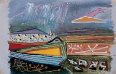 Schwarzenbach II by Werner Gilles, Öl auf grauem Halbkarton, sold May 2003