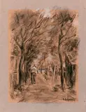 Max Liebermann, Seilerbahn in Katwijk, Kohlezeichnung, weiß gehöht, auf faserhaltigem graugetönten Maschinenbütten