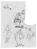 Wilhelm Morgner, Skizzen mit Karnevalsfiguren oder Karikaturen, Tuschfederzeichnung auf elfenbeinfarbenem Velin