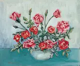 Max Pechstein, Blumenstilleben (Rote Rosen in einer Schale), Öl auf Leinwand