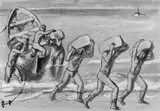 Max Pechstein, Steinträger, Aquarell, Farbkreide und Tuschfederzeichnung auf dünnem Maschinenpapier