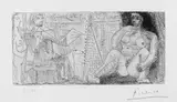 Pablo Picasso, Dans l'atelier: peintre, modèle et spectatrice, Original-Radierung auf gelblichem Velin
