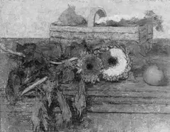 Stilleben mit Sonnenblumen und Korb by Robert Pudlich, Öl auf Leinwand, sold May 2003