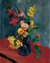Hans Purrmann, Blumenstilleben mit Zinnien, Kresse und Gladiolen, Öl auf Leinwand