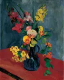 Blumenstilleben mit Zinnien, Kresse und Gladiolen by Hans Purrmann, Öl auf Leinwand, sold May 2003