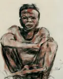 Hockender Neger by Christian Rohlfs, Tempera und Kohle auf Papier auf chamoisfarbenem Velin, sold May 2003
