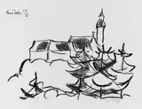 Christian Rohlfs, Kloster Andechs, Original-Lithographie auf glattem Velin mit dem Wasserzeichen "JW ZANDERS 1920"