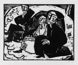 Karl Schmidt-Rottluff, Menschen am Strand, Original-Holzschnitt auf Bütten