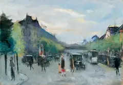 Hardenbergstraße mit Blick auf den Bahnhof Zoo by Lesser Ury, Pastell, sold May 2003