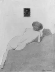 Gustav Wunderwald, Liegender weiblicher Akt, Bleistiftzeichnung auf elfenbeinfarbenem Velin
