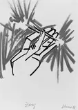 Bernhard Blume, Ohne Titel (Zweig. Anschauung a priori. Introvision. Prophet), Folge von 4 farbigen Ölkreidezeichnungen auf elfenbeinfarbenem Maschinenpapier, jeweils