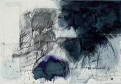 Rolf Iseli, Grosses Skizzenblatt St. Romain, Aquarell, Öl-, Pastellkreide und Bleistift auf Velin mit Wasserzeichen "FABRIANO"