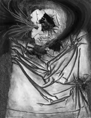 Sepulcre Marin by Horst Egon Kalinowski, Collage aus unterschiedlichen, partiell verrußten Stoffen auf Karton, sold May 2003