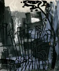 Ohne Titel by Markus Oehlen, Öl auf Nessel, sold May 2003
