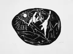 Tag by A. R. Penck, Rotbraun gedruckter Original-Holzschnitt auf Hahnemühle-Velin, sold May 2003