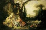 Nachfolge François Boucher, GALANTE HIRTENSZENE., Öl auf Leinwand