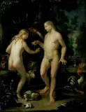 Adriaan van der Burg, PARADIESLANDSCHAFT MIT ADAM UND EVA., Öl auf Holz