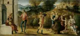 SZENE AUS DER RÖMISCHEN (?) SAGE. by Umkreis Giovanni Battista Cima da Conegliano, Tempera auf Holz, sold May 2003