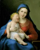 Umkreis Anton Raphael Mengs, MADONNA MIT SCHLAFENDEM KIND., Öl auf Leinwand