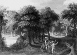 Umkreis Marten Ryckaert, BEWALDETE LANDSCHAFT MIT REITERSTAFFAGE., Öl auf Kupfer