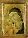 MADONNA MIT KIND VOR GOLDGRUND. by Nachfolge Sano di Pietro, Tempera auf Holz, sold May 2003