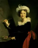 Élisabeth Louise Vigée Le Brun, SELBSTBILDNIS DER KÜNSTLERIN AN DER STAFFELEI SITZEND., Öl auf Leinwand
