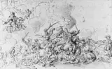 zugeschrieben Jan Wyck, REITERGEFECHT VOR EINER FESTUNG., Feder in Braun, partiell laviert, auf Papier