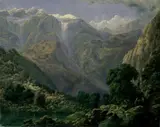 Johann Wilhelm Schirmer, SCHWEIZER ALPENLANDSCHAFT MIT DER JUNGFRAU., Öl auf Leinwand