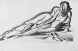 Max Ackermann, Liegendes Paar, Kohlezeichnung und Graphit auf chamoisfarbenem Velin