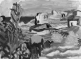 Eduard Bargheer, Küstenlandschaft, Häuser am Meer