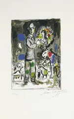 Bauer mit Blumenstrauss by Marc Chagall, Original-Farblithographie auf Arches-Velin, sold Dec 2002