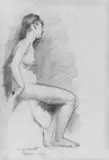 Lovis Corinth, Sitzender weiblicher Akt, Bleistiftzeichnung auf bräunlichem Zeichenpapier